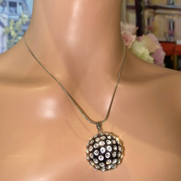 Black Acrylic Ball Necklace Embellished With Genuine Swarovski Crystals - Picture 9 of 10